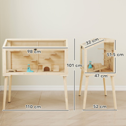 PawHut Wooden Hamster Cage, Hamster Habitat with Openable Top, Seesaws, Platforms, Water Bottle for Gerbils, 110 x 52 x 101 cm - thumbnail 3