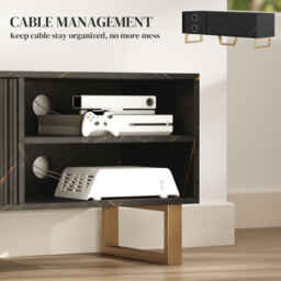 "HOMCOM Marble Effect TV Unit, TV Stand Cabinet for up to 70"" TVs, Modern TV Cabinet with Shelves and Storage Cupboard, Fluted Door, Extra Centre Leg, Cable Management for Living Room, Black" - thumbnail 6