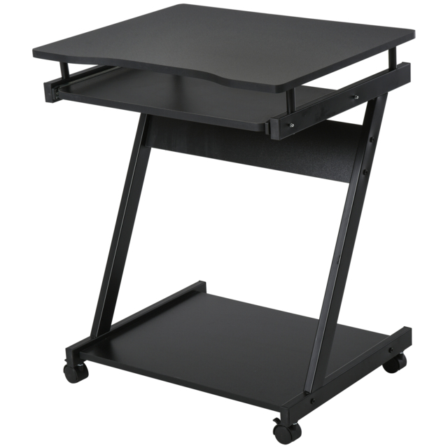 HOMCOM Movable Compact Small Computer Desk with 4 Moving Wheels Sliding Keyboard Tray Home Office Gaming Study Workstation Black - Aosom UK - image 1