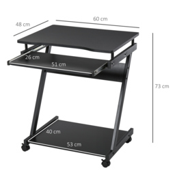 HOMCOM Movable Compact Small Computer Desk with 4 Moving Wheels Sliding Keyboard Tray Home Office Gaming Study Workstation Black - Aosom UK - thumbnail 3