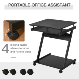 HOMCOM Movable Compact Small Computer Desk with 4 Moving Wheels Sliding Keyboard Tray Home Office Gaming Study Workstation Black - Aosom UK - thumbnail 4