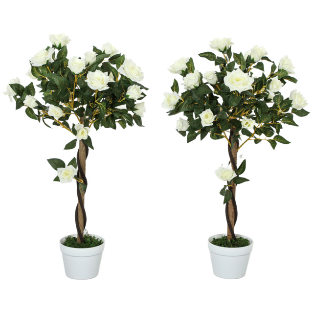 Outsunny Set of Two Faux Rose Trees - White - image 1