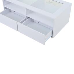Smart Coffee Table with App-Controlled LED, USB Port and Glass Top, Practical Unit with 2 Drawers and Shelves,100L x 50W x 35H cm, White - Aosom UK - thumbnail 9