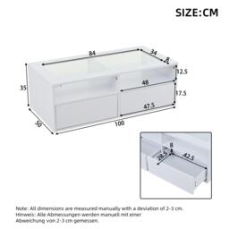 Smart Coffee Table with App-Controlled LED, USB Port and Glass Top, Practical Unit with 2 Drawers and Shelves,100L x 50W x 35H cm, White - Aosom UK - thumbnail 3