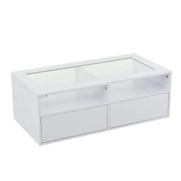Smart Coffee Table with App-Controlled LED, USB Port and Glass Top, Practical Unit with 2 Drawers and Shelves,100L x 50W x 35H cm, White - Aosom UK - thumbnail 2