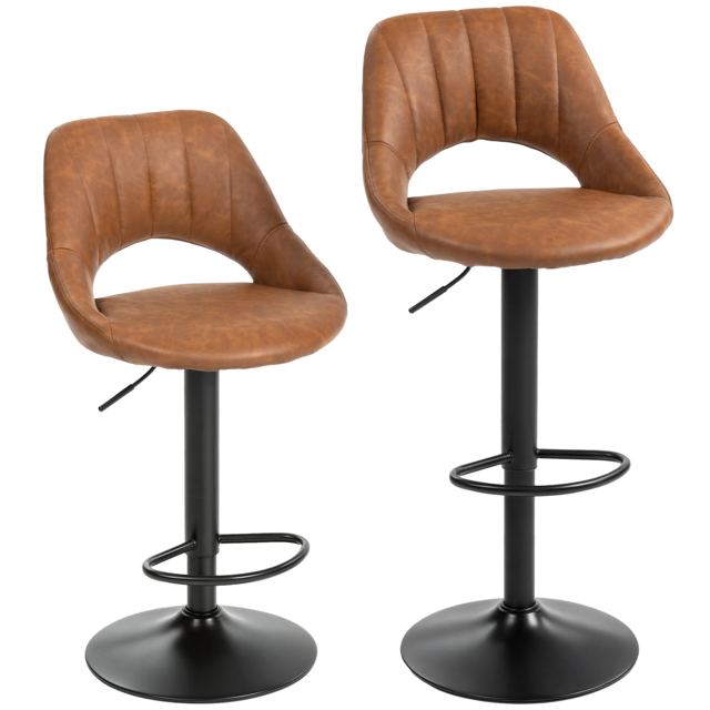 HOMCOM Bar Stools Set of 2, PU Leather Swivel Barstools with Backrest and Footrest for Kitchen, Counter, Breakfast Bar, Brown - image 1