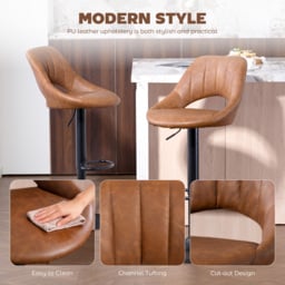 HOMCOM Bar Stools Set of 2, PU Leather Swivel Barstools with Backrest and Footrest for Kitchen, Counter, Breakfast Bar, Brown - thumbnail 7