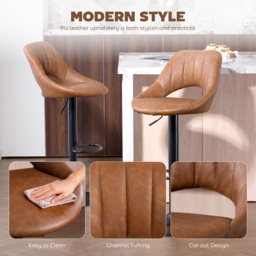 HOMCOM Bar Stools Set of 2, PU Leather Swivel Barstools with Backrest and Footrest for Kitchen, Counter, Breakfast Bar, Brown - thumbnail 7
