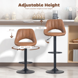 HOMCOM Bar Stools Set of 2, PU Leather Swivel Barstools with Backrest and Footrest for Kitchen, Counter, Breakfast Bar, Brown - thumbnail 6