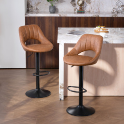 HOMCOM Bar Stools Set of 2, PU Leather Swivel Barstools with Backrest and Footrest for Kitchen, Counter, Breakfast Bar, Brown - thumbnail 2