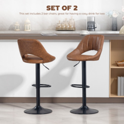 HOMCOM Bar Stools Set of 2, PU Leather Swivel Barstools with Backrest and Footrest for Kitchen, Counter, Breakfast Bar, Brown - thumbnail 4