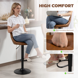 HOMCOM Bar Stools Set of 2, PU Leather Swivel Barstools with Backrest and Footrest for Kitchen, Counter, Breakfast Bar, Brown - thumbnail 5
