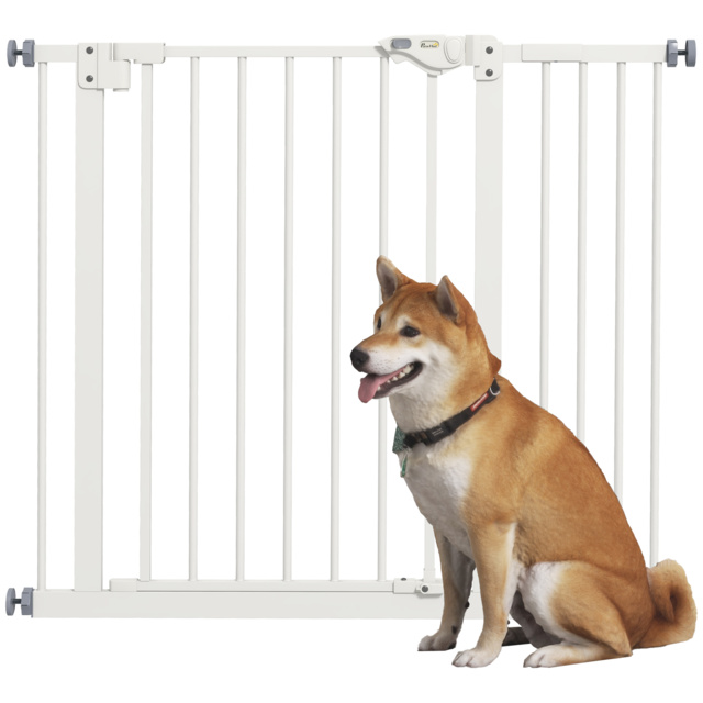 PawHut Flexible Pet Gate: Adjustable Metal Barrier for Dogs, 74-94cm Width, Secure Fit, White - Aosom UK - image 1
