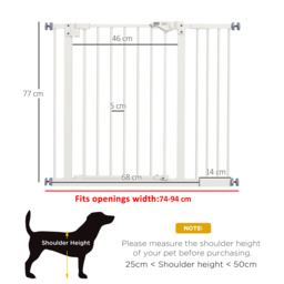 PawHut Flexible Pet Gate: Adjustable Metal Barrier for Dogs, 74-94cm Width, Secure Fit, White - Aosom UK - thumbnail 3