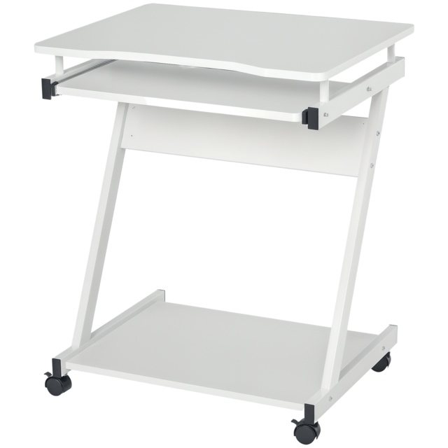 HOMCOM Movable Compact Small Computer PC Desk with 4 Moving Wheels Sliding Keyboard Tray Home Office Gaming Study Workstation White - Aosom UK - image 1