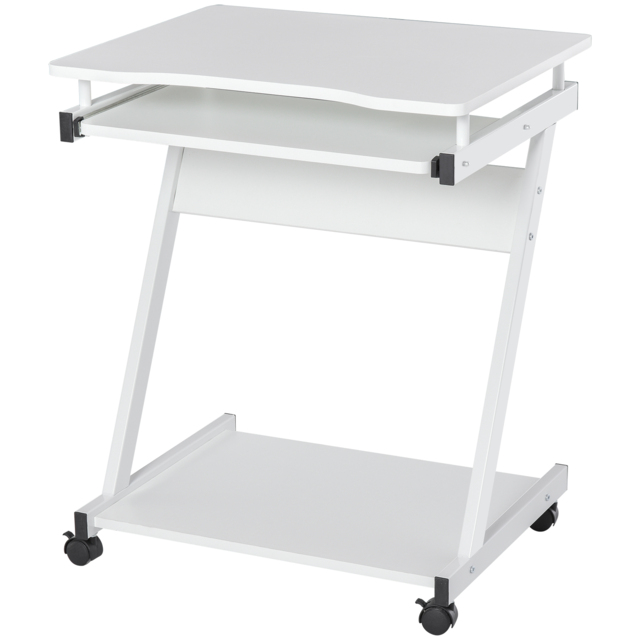 HOMCOM Movable Compact Small Computer PC Desk with 4 Moving Wheels Sliding Keyboard Tray Home Office Gaming Study Workstation White - Aosom UK - image 1