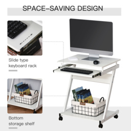 HOMCOM Movable Compact Small Computer PC Desk with 4 Moving Wheels Sliding Keyboard Tray Home Office Gaming Study Workstation White - Aosom UK - thumbnail 5