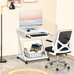 HOMCOM Movable Compact Small Computer PC Desk with 4 Moving Wheels Sliding Keyboard Tray Home Office Gaming Study Workstation White - Aosom UK - thumbnail 2