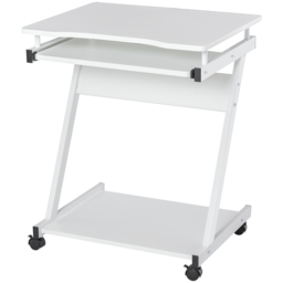 HOMCOM Movable Compact Small Computer PC Desk with 4 Moving Wheels Sliding Keyboard Tray Home Office Gaming Study Workstation White - Aosom UK - thumbnail 1