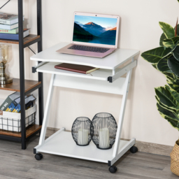 HOMCOM Movable Compact Small Computer PC Desk with 4 Moving Wheels Sliding Keyboard Tray Home Office Gaming Study Workstation White - Aosom UK - thumbnail 7