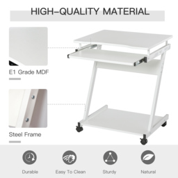 HOMCOM Movable Compact Small Computer PC Desk with 4 Moving Wheels Sliding Keyboard Tray Home Office Gaming Study Workstation White - Aosom UK - thumbnail 6