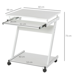 HOMCOM Movable Compact Small Computer PC Desk with 4 Moving Wheels Sliding Keyboard Tray Home Office Gaming Study Workstation White - Aosom UK - thumbnail 3