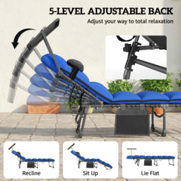 Outsunny Folding Sun Loungers Set of 2 with Canopy, Reclining Sunbed with Cushion, Side Pocket, Carrying Handle, Dark Blue - thumbnail 5