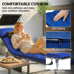 Outsunny Folding Sun Loungers Set of 2 with Canopy, Reclining Sunbed with Cushion, Side Pocket, Carrying Handle, Dark Blue - thumbnail 6