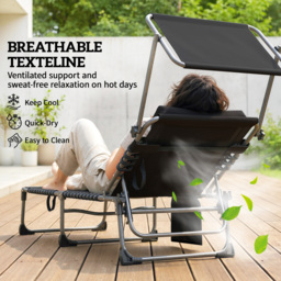 Outsunny Folding Sun Loungers Set of 2 with Canopy, Reclining Sunbed with Cushion, Side Pocket, Carrying Handle, Dark Blue - thumbnail 7