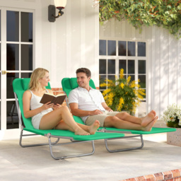 Outsunny Set of Two Steel Frame Sun Loungers, with Reclining Backs - Dark Green - thumbnail 9