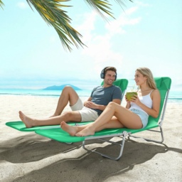 Outsunny Set of Two Steel Frame Sun Loungers, with Reclining Backs - Dark Green - thumbnail 8