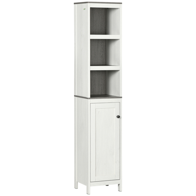 Kleankin Narrow Bathroom Cabinet, Tall Storage Unit with 3 Shelves, Adjustable Interior Shelf, Vintage White - Aosom UK - image 1