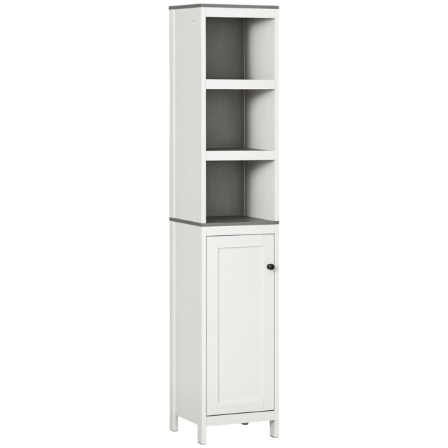 Kleankin Narrow Bathroom Cabinet, Tall Storage Unit with 3 Shelves, Adjustable Interior Shelf, Vintage White - Aosom UK - image 1