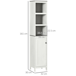 Kleankin Narrow Bathroom Cabinet, Tall Storage Unit with 3 Shelves, Adjustable Interior Shelf, Vintage White - Aosom UK - thumbnail 3