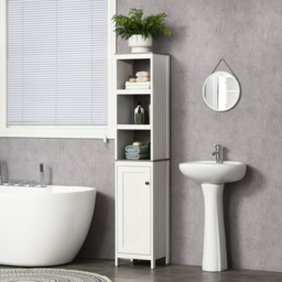 Kleankin Narrow Bathroom Cabinet, Tall Storage Unit with 3 Shelves, Adjustable Interior Shelf, Vintage White - Aosom UK - thumbnail 2