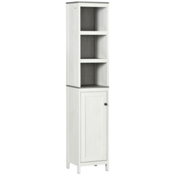 Kleankin Narrow Bathroom Cabinet, Tall Storage Unit with 3 Shelves, Adjustable Interior Shelf, Vintage White - Aosom UK