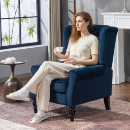 HOMCOM Wingback Accent Chair, Retro Upholstered Button Tufted Occasional Chair for Living Room and Bedroom, Dark Blue - thumbnail 2