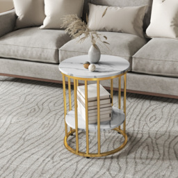 HOMCOM Set of Two Marble-Effect Coffee Tables - White/Gold-Tone - thumbnail 9