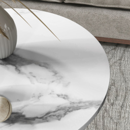 HOMCOM Set of Two Marble-Effect Coffee Tables - White/Gold-Tone - thumbnail 8