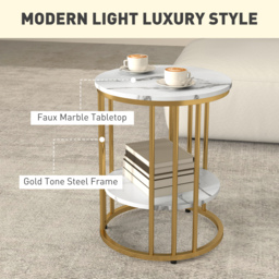 HOMCOM Set of Two Marble-Effect Coffee Tables - White/Gold-Tone - thumbnail 6