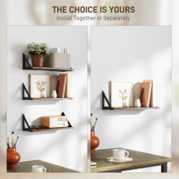 HOMCOM Set of 3 Wall Mounted Floating Shelves, Vintage Wall Shelves for Living Room, Entryway, Bedroom, Rustic Brown - thumbnail 5