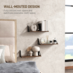 HOMCOM Set of 3 Wall Mounted Floating Shelves, Vintage Wall Shelves for Living Room, Entryway, Bedroom, Rustic Brown - thumbnail 8