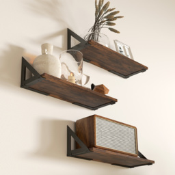 HOMCOM Set of 3 Wall Mounted Floating Shelves, Vintage Wall Shelves for Living Room, Entryway, Bedroom, Rustic Brown - thumbnail 9