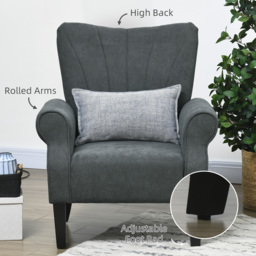 HOMCOM Upholstered Accent Chair with High Back, Rolled Arms and Wood Legs, Soft Thick Padded Armchair, Grey - thumbnail 5