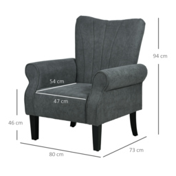 HOMCOM Upholstered Accent Chair with High Back, Rolled Arms and Wood Legs, Soft Thick Padded Armchair, Grey - thumbnail 3
