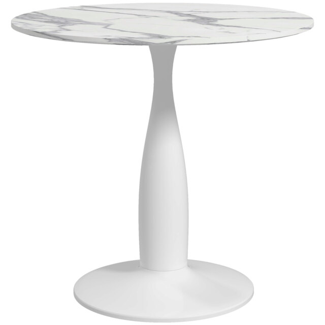 HOMCOM Small Round Dining Table, with Steel Base, Non-slip Foot Pad, Compact Size for Kitchen, Dining Room, White and Grey - Aosom UK - image 1