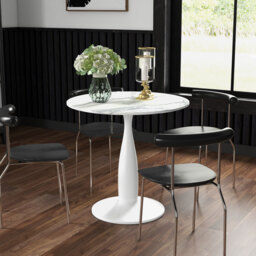 HOMCOM Small Round Dining Table, with Steel Base, Non-slip Foot Pad, Compact Size for Kitchen, Dining Room, White and Grey - Aosom UK - thumbnail 2