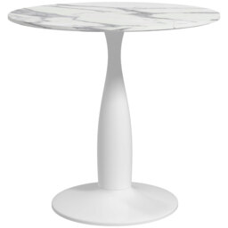 HOMCOM Small Round Dining Table, with Steel Base, Non-slip Foot Pad, Compact Size for Kitchen, Dining Room, White and Grey - Aosom UK - thumbnail 1