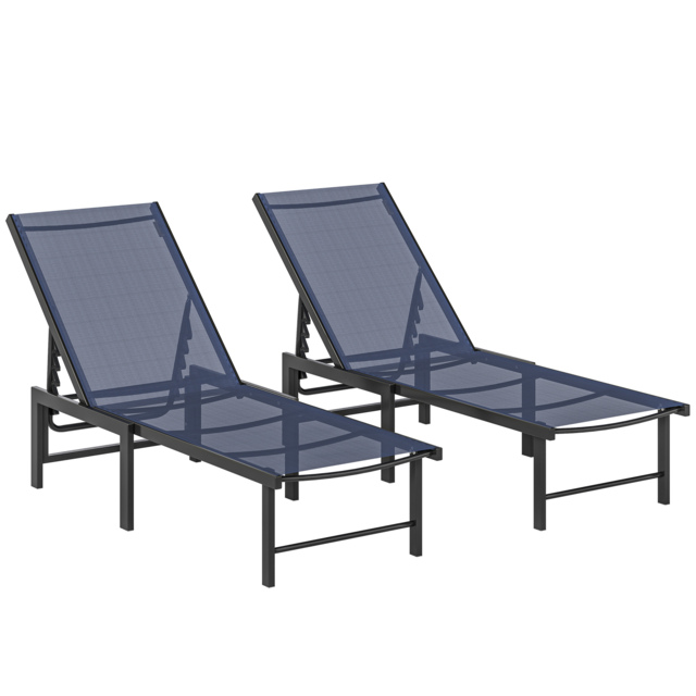 Outsunny Set of Two Reclining Sun Loungers - Dark Blue - image 1