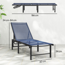 Outsunny Set of Two Reclining Sun Loungers - Dark Blue - thumbnail 3